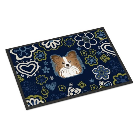 Carolines Treasures 24 x 36 in. Blue Flowers Papillon Indoor or Outdoor Mat BB5099JMAT